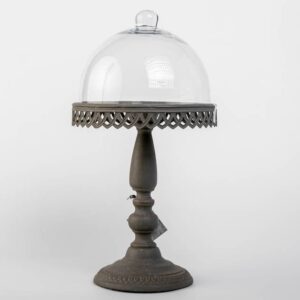 Plateau sur pied avec cloche en verre
