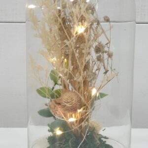 Cloche lumineuse avec fleurs séchées