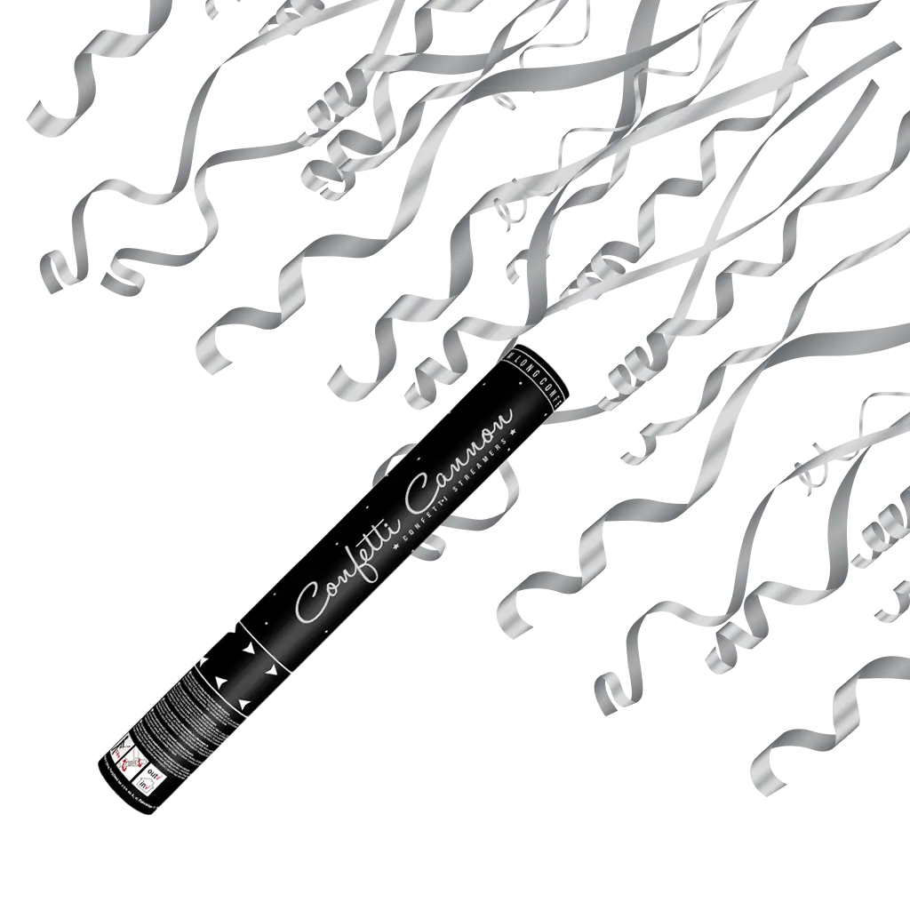 Canon à confettis streamer argent 40 cm