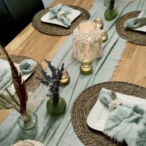 Chemin de table en gaz de coton green